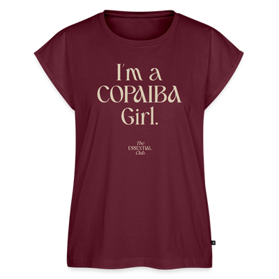 Frauen T-Shirt "I'm a Copaiba Girl" mit gerollten Ärmeln - Burgunderrot