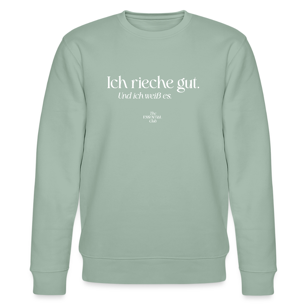 Unisex Bio-Sweatshirt "Ich rieche gut." - Helles Graugrün