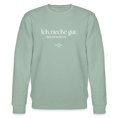 Unisex Bio-Sweatshirt "Ich rieche gut." - Helles Graugrün
