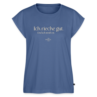 Frauen T-Shirt "Ich rieche gut." mit gerollten Ärmeln - Taubenblau