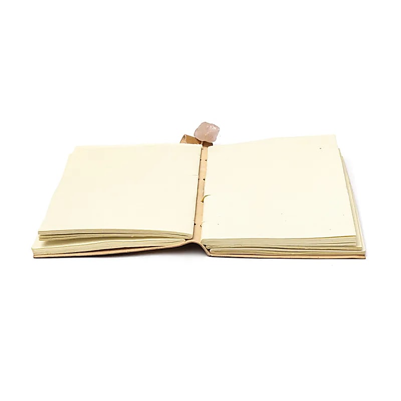 Notizbuch "Blume des Lebens" mit Rosenquarz und Kunstlederbezug