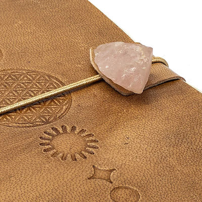 Notizbuch "Blume des Lebens" mit Rosenquarz und Kunstlederbezug