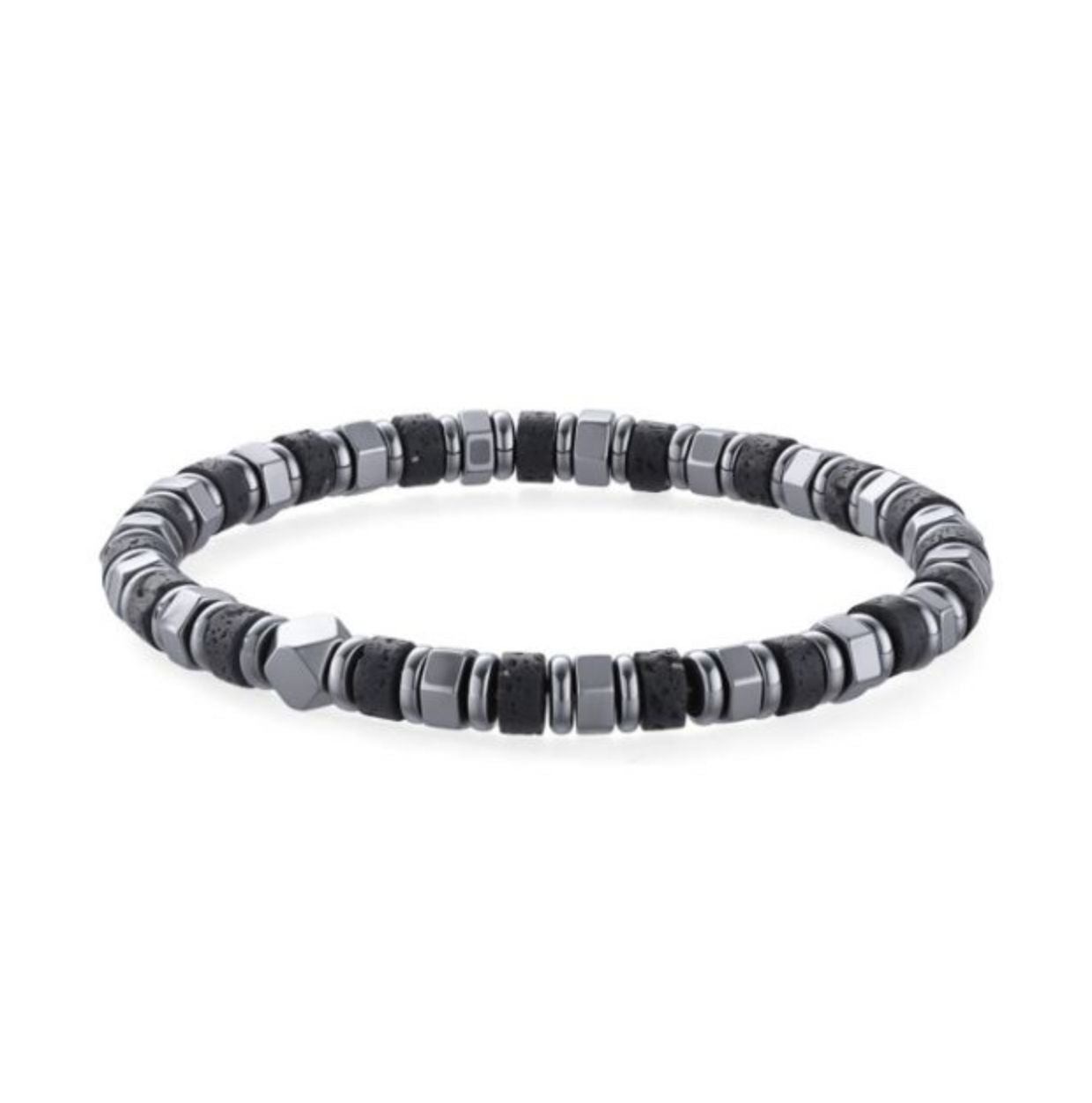 Diffuser-Armband "Dario" für breites Handgelenk mit Hämatit und Lavastein