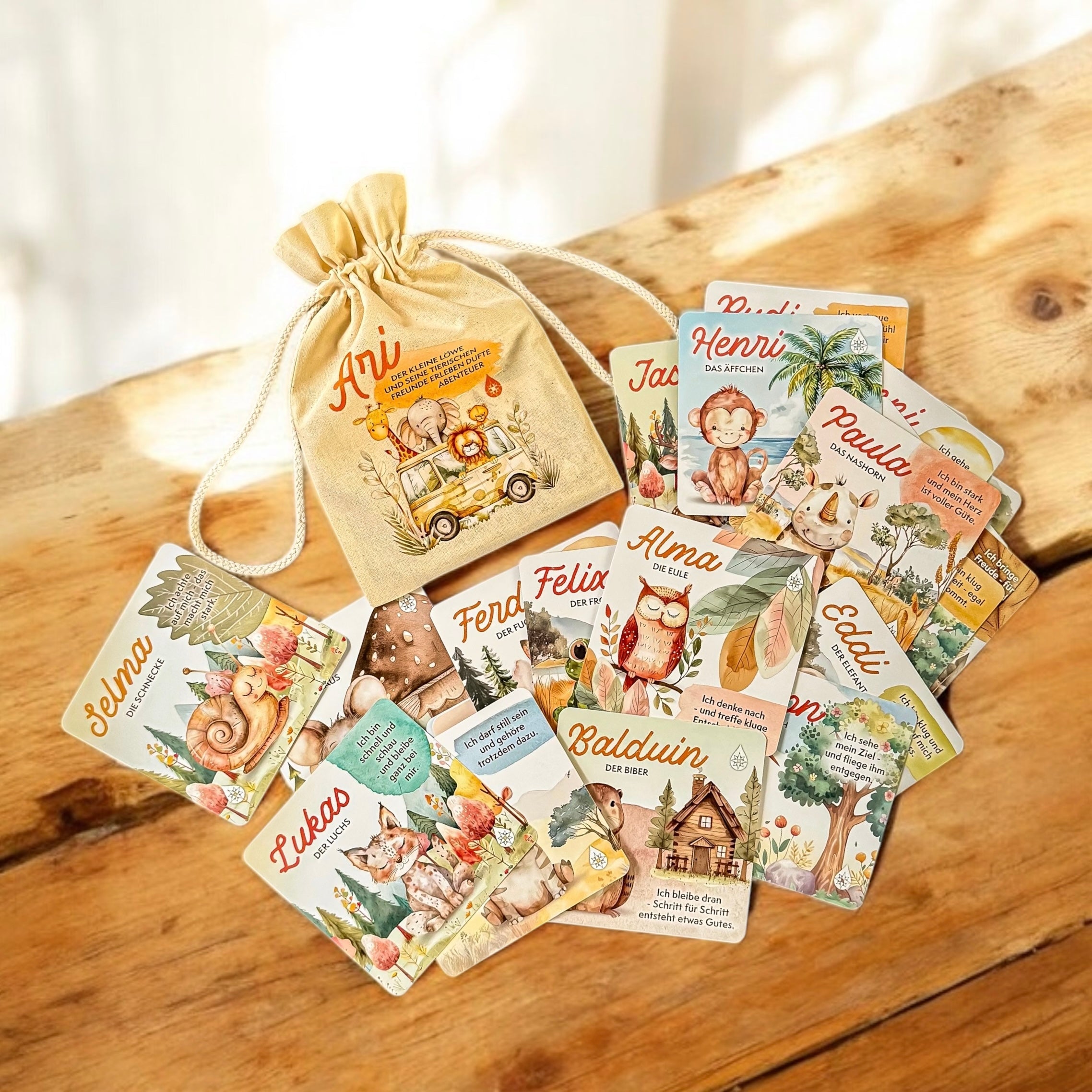 2-in-1 Kids-Bundle 🦁 Ari Aroma-Affirmationskarten & Bio-Tee Choco Jungle