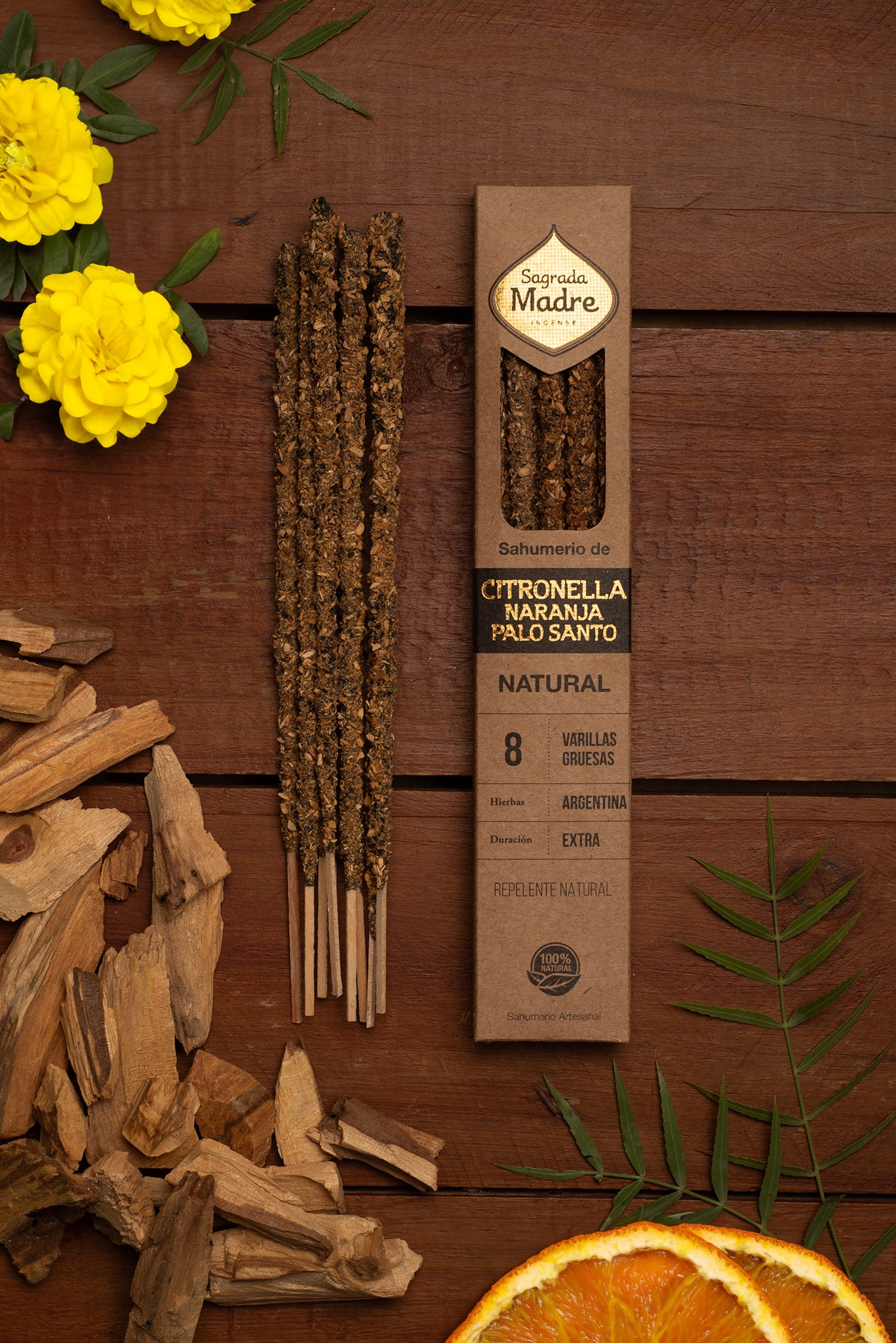 Natürliches Räucherwerk · Citronella, Orange und Palo Santo