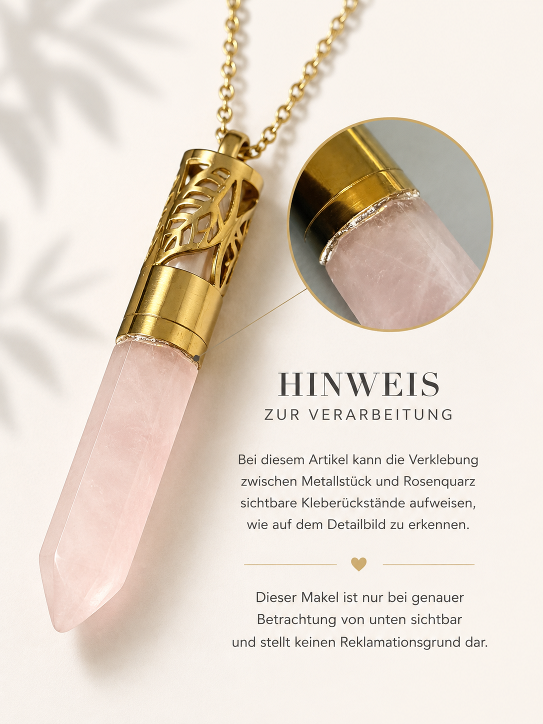 B-Ware 💛 Aromakette „Rose Essence“ · Rosenquarz & Duftbegleiter