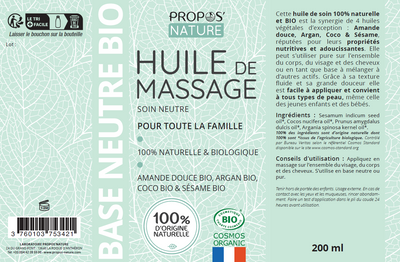 Natürliches Bio-Massageöl Neutral - 100 % Naturrein · 200 ml